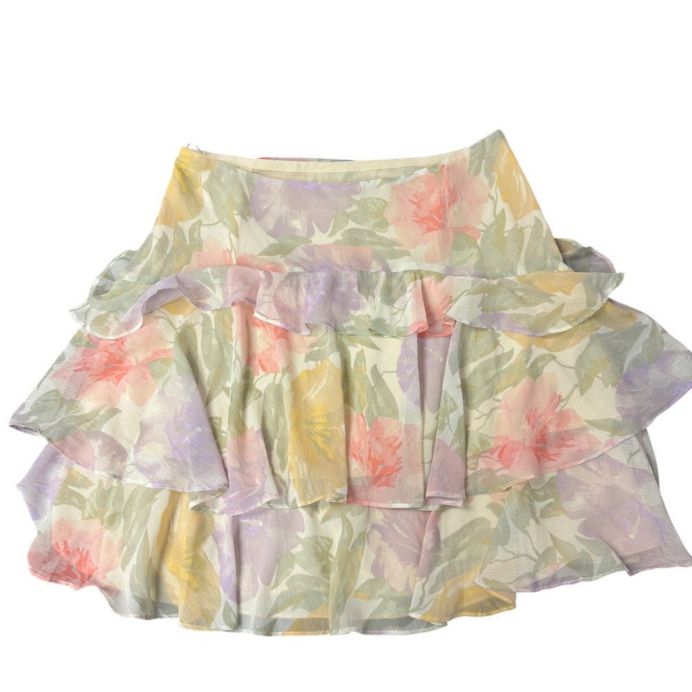 Lauren Ralph Lauren Pastel Floral Tiered Ruffle Mini Skirt Size 10